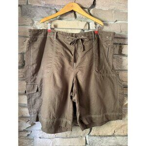 Eddie Bauer Women’s Linen Blend Cargo Shorts Brown 26W Drawstring Relaxed Fit